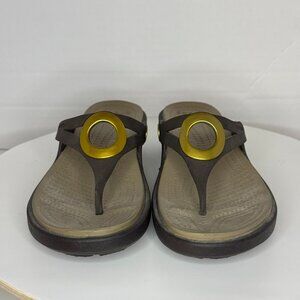 rocs Sanrah Wedges Brown Beige Flip Flop Sandals Women's Size 5 Shoes Gold